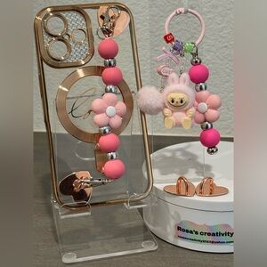 Gold and Pink Phone Case with Charm